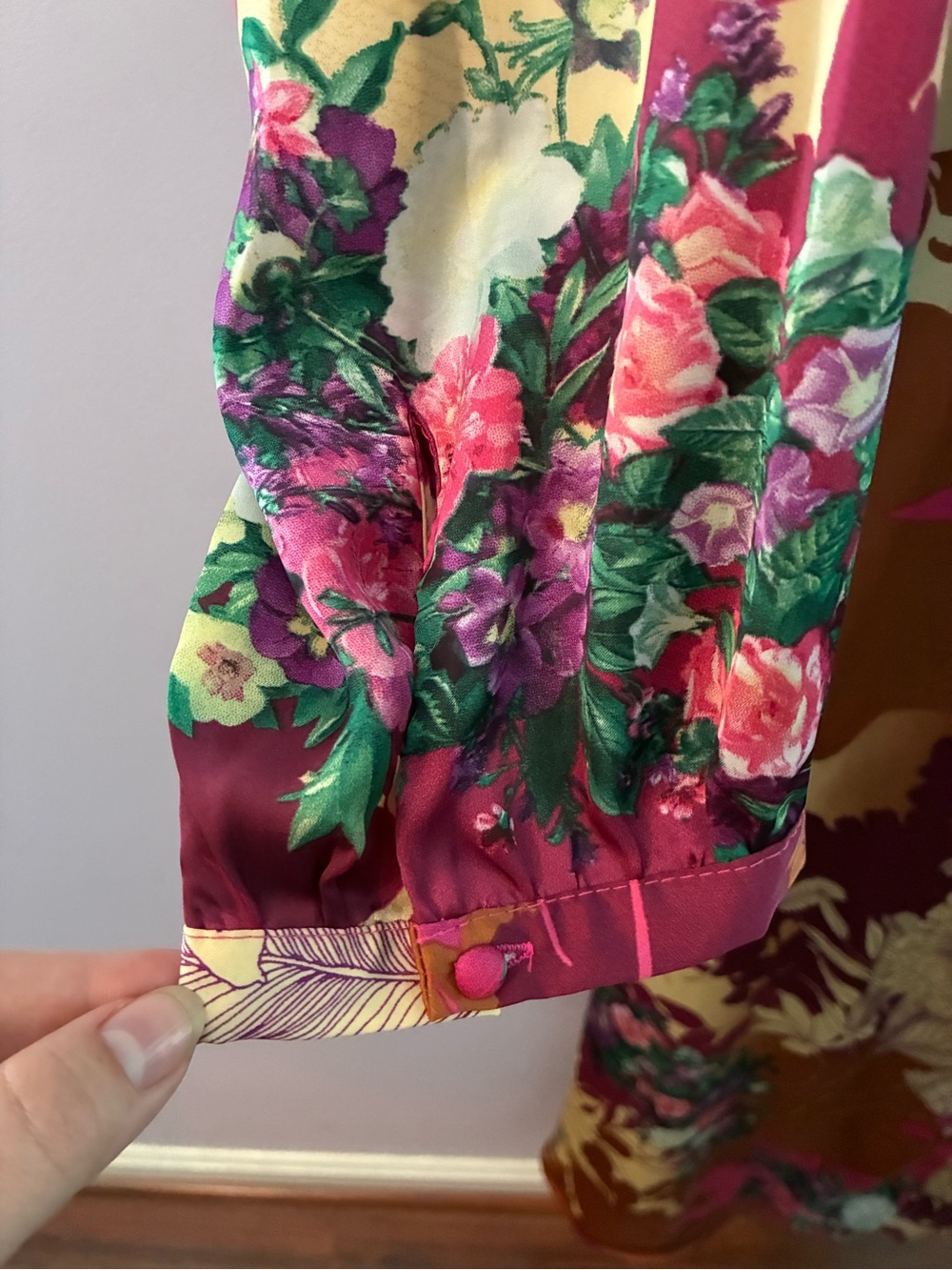 Lulus | Put on a Smile Burgundy Floral Print Satin Wrap Maxi Dress - Picture 7 of 11